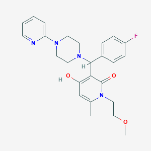 molecular formula C25H29FN4O3 B2796773 3-((4-fluorophenyl)(4-(pyridin-2-yl)piperazin-1-yl)methyl)-4-hydroxy-1-(2-methoxyethyl)-6-methylpyridin-2(1H)-one CAS No. 897735-34-1