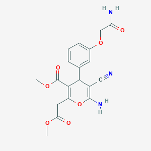 molecular formula C19H19N3O7 B2796783 甲基 6-氨基-4-[3-(2-氨基-2-氧乙氧基)苯基]-5-氰-2-(2-甲氧基-2-氧乙基)-4H-吡喃-3-羧酸酯 CAS No. 498536-39-3
