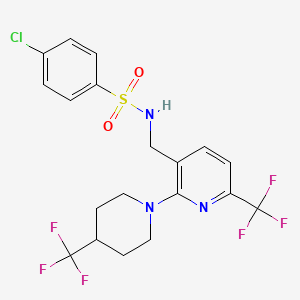 molecular formula C19H18ClF6N3O2S B2796785 4-chloro-N-{[6-(trifluoromethyl)-2-[4-(trifluoromethyl)piperidin-1-yl]pyridin-3-yl]methyl}benzene-1-sulfonamide CAS No. 2059512-90-0