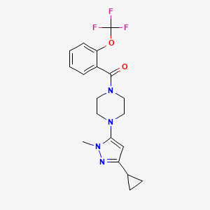 molecular formula C19H21F3N4O2 B2796786 (4-(3-cyclopropyl-1-methyl-1H-pyrazol-5-yl)piperazin-1-yl)(2-(trifluoromethoxy)phenyl)methanone CAS No. 2034582-78-8