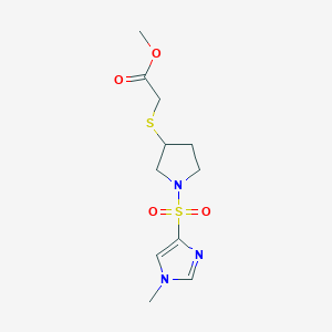 molecular formula C11H17N3O4S2 B2796788 甲基 2-((1-((1-甲基-1H-咪唑-4-基)磺酰)吡咯烷-3-基)硫)乙酸酯 CAS No. 2034265-75-1