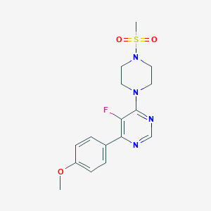molecular formula C16H19FN4O3S B2796805 5-Fluoro-4-(4-methoxyphenyl)-6-(4-methylsulfonylpiperazin-1-yl)pyrimidine CAS No. 2380171-78-6