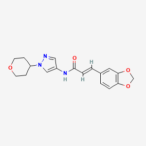 molecular formula C18H19N3O4 B2796820 (E)-3-(benzo[d][1,3]dioxol-5-yl)-N-(1-(tetrahydro-2H-pyran-4-yl)-1H-pyrazol-4-yl)acrylamide CAS No. 1448139-75-0