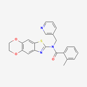 molecular formula C23H19N3O3S B2796821 N-(6,7-dihydro-[1,4]dioxino[2',3':4,5]benzo[1,2-d]thiazol-2-yl)-2-methyl-N-(pyridin-3-ylmethyl)benzamide CAS No. 895025-54-4