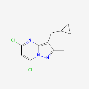 molecular formula C11H11Cl2N3 B2796822 5,7-二氯-3-(环丙基甲基)-2-甲基吡唑并[1,5-a]嘧啶 CAS No. 2361636-53-3