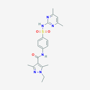 molecular formula C20H24N6O3S B279683 N-(4-{[(4,6-dimethyl-2-pyrimidinyl)amino]sulfonyl}phenyl)-1-ethyl-3,5-dimethyl-1H-pyrazole-4-carboxamide 