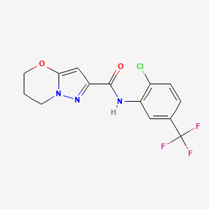 molecular formula C14H11ClF3N3O2 B2796835 N-(2-chloro-5-(trifluoromethyl)phenyl)-6,7-dihydro-5H-pyrazolo[5,1-b][1,3]oxazine-2-carboxamide CAS No. 1448029-71-7