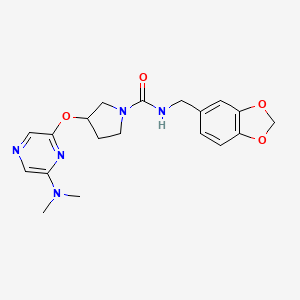 molecular formula C19H23N5O4 B2796836 N-(benzo[d][1,3]dioxol-5-ylmethyl)-3-((6-(dimethylamino)pyrazin-2-yl)oxy)pyrrolidine-1-carboxamide CAS No. 2034319-21-4
