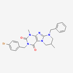 molecular formula C24H24BrN5O2 B2796843 9-benzyl-3-(4-bromobenzyl)-1,7-dimethyl-6,7,8,9-tetrahydropyrimido[2,1-f]purine-2,4(1H,3H)-dione CAS No. 876151-90-5