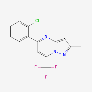 molecular formula C14H9ClF3N3 B2796848 5-(2-Chlorophenyl)-2-methyl-7-(trifluoromethyl)pyrazolo[1,5-a]pyrimidine CAS No. 439111-04-3