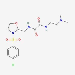 molecular formula C16H23ClN4O5S B2796873 N1-((3-((4-chlorophenyl)sulfonyl)oxazolidin-2-yl)methyl)-N2-(2-(dimethylamino)ethyl)oxalamide CAS No. 874804-48-5