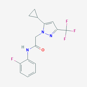 molecular formula C15H13F4N3O B279688 2-[5-cyclopropyl-3-(trifluoromethyl)-1H-pyrazol-1-yl]-N-(2-fluorophenyl)acetamide 