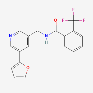 molecular formula C18H13F3N2O2 B2796888 N-((5-(furan-2-yl)pyridin-3-yl)methyl)-2-(trifluoromethyl)benzamide CAS No. 2034340-45-7