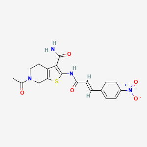 molecular formula C19H18N4O5S B2796921 (E)-6-acetyl-2-(3-(4-nitrophenyl)acrylamido)-4,5,6,7-tetrahydrothieno[2,3-c]pyridine-3-carboxamide CAS No. 864927-81-1