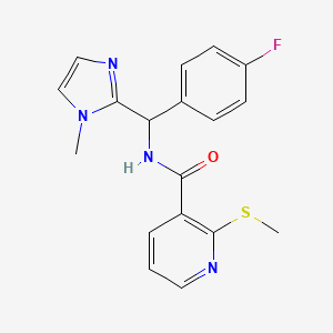 molecular formula C18H17FN4OS B2796934 N-[(4-fluorophenyl)(1-methyl-1H-imidazol-2-yl)methyl]-2-(methylsulfanyl)pyridine-3-carboxamide CAS No. 1030787-65-5