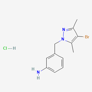 molecular formula C12H15BrClN3 B2796944 3-(4-Bromo-3,5-dimethyl-pyrazol-1-ylmethyl)-phenylamine; hydrochloride CAS No. 1049752-47-7