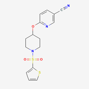 molecular formula C15H15N3O3S2 B2796959 6-((1-(噻吩-2-基磺酰基)哌啶-4-基)氧基)烟酸腈 CAS No. 1421524-32-4