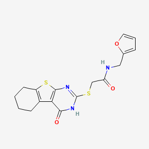 molecular formula C17H17N3O3S2 B2796960 N-(呋喃-2-基甲基)-2-[(4-氧代-5,6,7,8-四氢-3H-[1]苯并噻唑-2-基)硫基]乙酰胺 CAS No. 325693-09-2