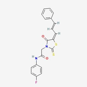 molecular formula C20H15FN2O2S2 B2796966 N-(4-fluorophenyl)-2-[(5E)-4-oxo-5-[(E)-3-phenylprop-2-enylidene]-2-sulfanylidene-1,3-thiazolidin-3-yl]acetamide CAS No. 1164545-16-7