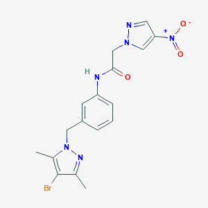 molecular formula C17H17BrN6O3 B279697 N-{3-[(4-bromo-3,5-dimethyl-1H-pyrazol-1-yl)methyl]phenyl}-2-(4-nitro-1H-pyrazol-1-yl)acetamide 
