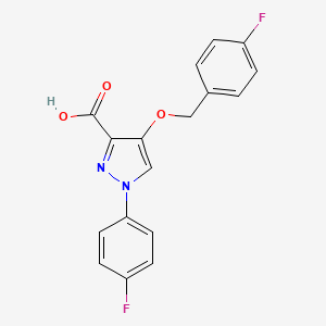 molecular formula C17H12F2N2O3 B2796983 1-(4-Fluorophenyl)-4-[(4-fluorophenyl)methoxy]pyrazole-3-carboxylic acid CAS No. 1171627-79-4