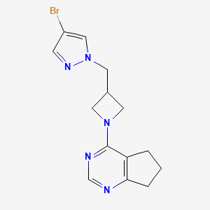 molecular formula C14H16BrN5 B2796992 4-[3-[(4-Bromopyrazol-1-yl)methyl]azetidin-1-yl]-6,7-dihydro-5H-cyclopenta[d]pyrimidine CAS No. 2415520-13-5