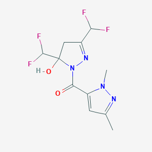 molecular formula C11H12F4N4O2 B279700 3,5-bis(difluoromethyl)-1-[(1,3-dimethyl-1H-pyrazol-5-yl)carbonyl]-4,5-dihydro-1H-pyrazol-5-ol 