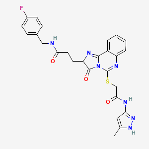 molecular formula C26H24FN7O3S B2797018 N-[(4-fluorophenyl)methyl]-3-[5-({[(3-methyl-1H-pyrazol-5-yl)carbamoyl]methyl}sulfanyl)-3-oxo-2H,3H-imidazo[1,2-c]quinazolin-2-yl]propanamide CAS No. 1039052-35-1