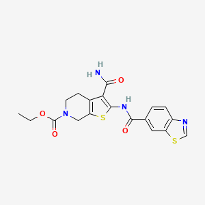 molecular formula C19H18N4O4S2 B2797023 ethyl 2-(benzo[d]thiazole-6-carboxamido)-3-carbamoyl-4,5-dihydrothieno[2,3-c]pyridine-6(7H)-carboxylate CAS No. 864925-99-5