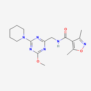 molecular formula C16H22N6O3 B2797026 N-((4-methoxy-6-(piperidin-1-yl)-1,3,5-triazin-2-yl)methyl)-3,5-dimethylisoxazole-4-carboxamide CAS No. 2034578-21-5