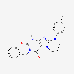 molecular formula C24H25N5O2 B2797031 3-benzyl-9-(2,4-dimethylphenyl)-1-methyl-6,7,8,9-tetrahydropyrimido[2,1-f]purine-2,4(1H,3H)-dione CAS No. 923481-86-1