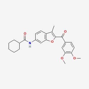 molecular formula C25H27NO5 B2797035 N-[2-(3,4-dimethoxybenzoyl)-3-methyl-1-benzofuran-6-yl]cyclohexanecarboxamide CAS No. 929371-78-8