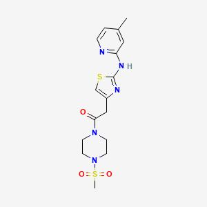 molecular formula C16H21N5O3S2 B2797072 2-(2-((4-Methylpyridin-2-yl)amino)thiazol-4-yl)-1-(4-(methylsulfonyl)piperazin-1-yl)ethanone CAS No. 1226450-39-0