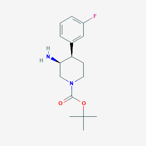 molecular formula C16H23FN2O2 B2797082 顺-叔丁基(3R,4S)-3-氨基-4-(3-氟苯基)哌嗪-1-甲酸酯, 反 CAS No. 1969287-82-8