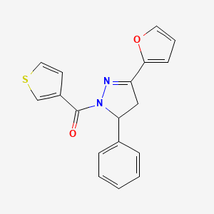 molecular formula C18H14N2O2S B2797083 3-(furan-2-yl)-5-phenyl-1-(thiophene-3-carbonyl)-4,5-dihydro-1H-pyrazole CAS No. 1795298-16-6