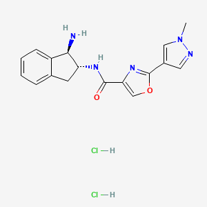 molecular formula C17H19Cl2N5O2 B2797106 N-[(1R,2R)-1-氨基-2,3-二氢-1H-茚-2-基]-2-(1-甲基吡唑-4-基)-1,3-噁唑-4-甲酰胺;二盐酸盐 CAS No. 2418594-21-3