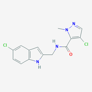 4-chloro-N-[(5-chloro-1H-indol-2-yl)methyl]-1-methyl-1H-pyrazole-5-carboxamide