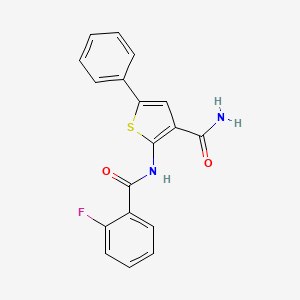 molecular formula C18H13FN2O2S B2797116 2-(2-Fluorobenzamido)-5-phenylthiophene-3-carboxamide CAS No. 924403-71-4