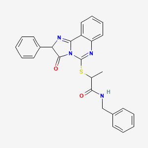 molecular formula C26H22N4O2S B2797124 N-苄基-2-((3-氧代-2-苯基-2,3-二氢咪唑[1,2-c]喹唑-5-基)硫基)丙酰胺 CAS No. 1173741-58-6