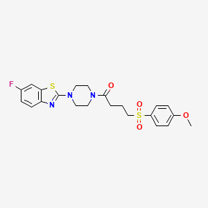 molecular formula C22H24FN3O4S2 B2797134 1-(4-(6-氟苯并[d]噻唑-2-基)哌嗪-1-基)-4-((4-甲氧基苯基)磺酰基)丁酮 CAS No. 941987-41-3