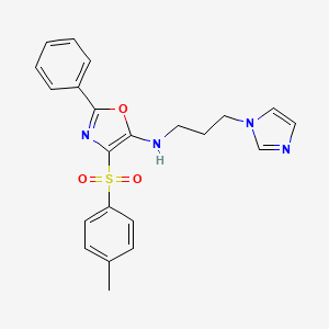 molecular formula C22H22N4O3S B2797145 N-(3-imidazol-1-ylpropyl)-4-(4-methylphenyl)sulfonyl-2-phenyl-1,3-oxazol-5-amine CAS No. 823828-87-1