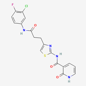 molecular formula C18H14ClFN4O3S B2797148 N-(4-(3-((3-chloro-4-fluorophenyl)amino)-3-oxopropyl)thiazol-2-yl)-2-oxo-1,2-dihydropyridine-3-carboxamide CAS No. 1091410-38-6