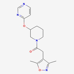 molecular formula C16H20N4O3 B2797165 2-(3,5-Dimethylisoxazol-4-yl)-1-(3-(pyrimidin-4-yloxy)piperidin-1-yl)ethanone CAS No. 2034399-68-1