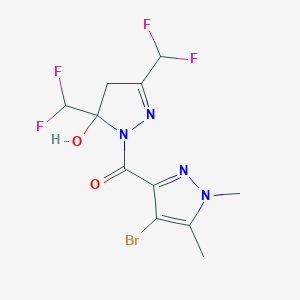 molecular formula C11H11BrF4N4O2 B279717 1-[(4-bromo-1,5-dimethyl-1H-pyrazol-3-yl)carbonyl]-3,5-bis(difluoromethyl)-4,5-dihydro-1H-pyrazol-5-ol 