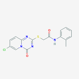 molecular formula C16H13ClN4O2S B2797171 2-(7-chloro-4-oxopyrido[1,2-a][1,3,5]triazin-2-yl)sulfanyl-N-(2-methylphenyl)acetamide CAS No. 896324-19-9