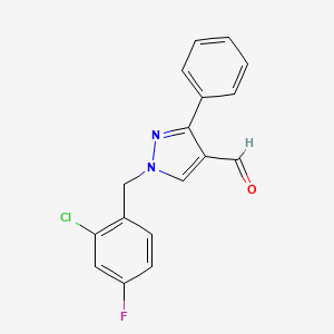 molecular formula C17H12ClFN2O B2797183 1-(2-chloro-4-fluorobenzyl)-3-phenyl-1H-pyrazole-4-carbaldehyde CAS No. 1006472-09-8