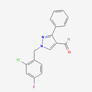 molecular formula C17H12ClFN2O B2797183 1-(2-氯-4-氟苄基)-3-苯基-1H-吡唑-4-甲醛 CAS No. 1006472-09-8