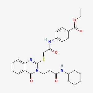 molecular formula C28H32N4O5S B2797197 Ethyl 4-[[2-[3-[3-(cyclohexylamino)-3-oxopropyl]-4-oxoquinazolin-2-yl]sulfanylacetyl]amino]benzoate CAS No. 451463-79-9