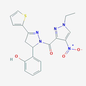 molecular formula C19H17N5O4S B279721 2-[1-({1-ethyl-4-nitro-1H-pyrazol-3-yl}carbonyl)-3-(2-thienyl)-4,5-dihydro-1H-pyrazol-5-yl]phenol 