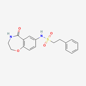 molecular formula C17H18N2O4S B2797215 N-(5-oxo-2,3,4,5-tetrahydrobenzo[f][1,4]oxazepin-7-yl)-2-phenylethanesulfonamide CAS No. 922554-41-4